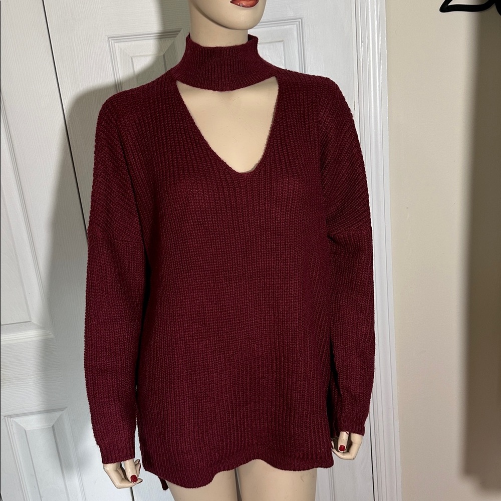 Very J Burgundy V-Neck Tunic Sweater